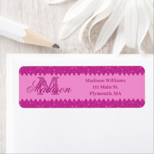Girly pink glitter zigzag, monogram