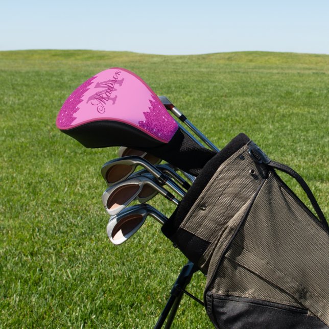 Girly pink glitter zigzag, monogram golf head cover (In Situ)