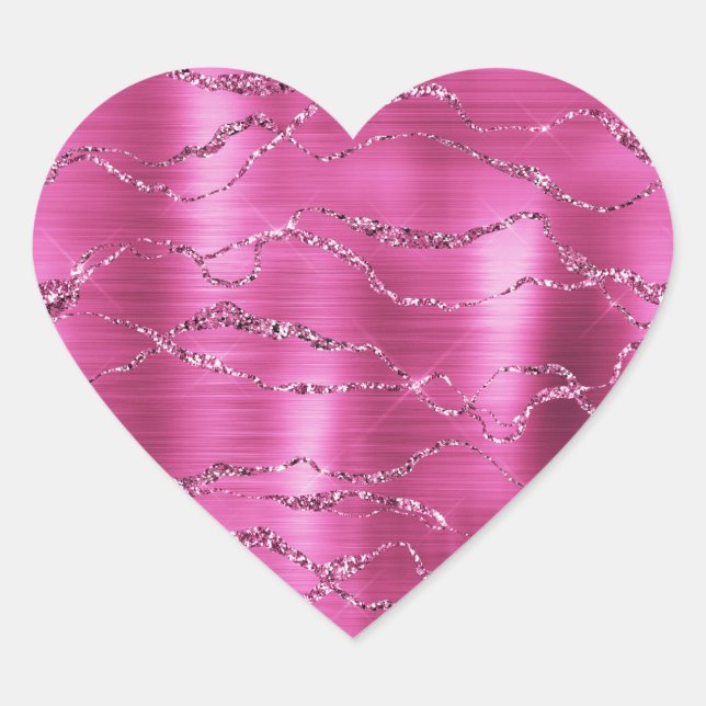 Girly Pink Glitz Glitter Heart Sticker (Front)