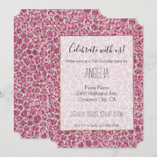 Girly Pink Glitzy Glam Glitter Leopard Print   Invitation