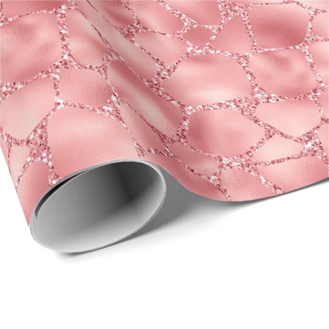 Girly Pink Glitzy Glitter Giraffe Print Wrapping Paper (Roll Corner)