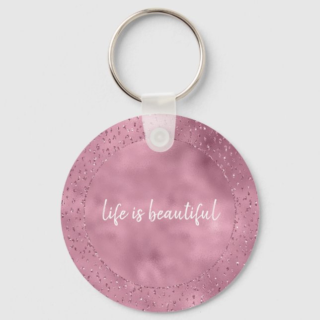 Girly Pink Glitzy Glitter Sparkle personalised Key Ring (Front)