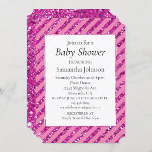 Girly Pink Glitzy Glitter Stripes Invitation