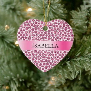 Girly Pink Glitzy Leopard Personalised Name Ceramic Tree Decoration