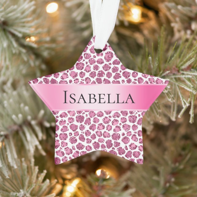 Girly Pink Glitzy Leopard Personalised Name Ornament (Tree)