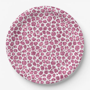 Girly Pink Glitzy Leopard Print Paper Plate