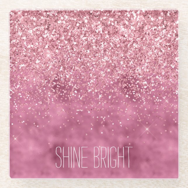 Girly Pink Glitzy Sparkle Glitter Glass Coaster (Front)