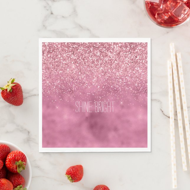 Girly Pink Glitzy Sparkle Glitter personalised Napkin (Insitu)