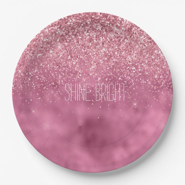 Girly Pink Glitzy Sparkle Glitter personalised Paper Plate (Front)