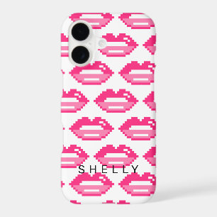 Girly pink glossy pixel lips pattern personalised