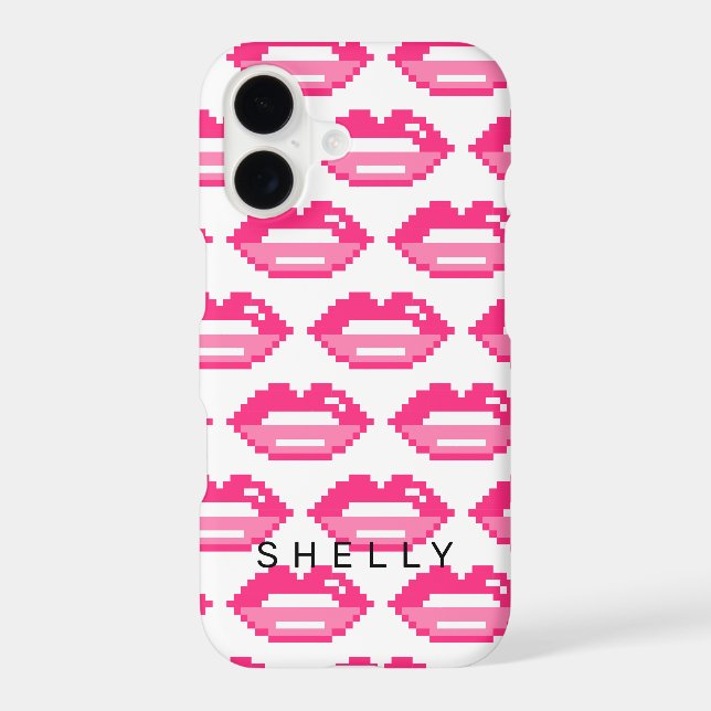 Girly pink glossy pixel lips pattern personalised (Back)