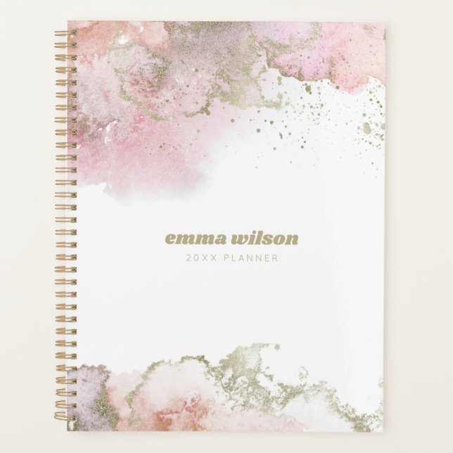 Girly Pink & Gold Abstract Planner (Front)