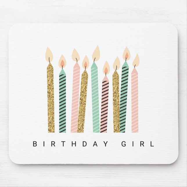 Girly Pink Gold Birthday Happy Birthday PrettyGirl Mouse Mat (Front)