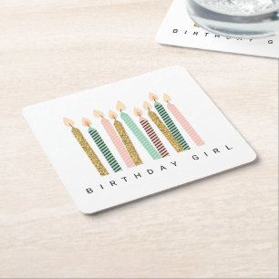 Girly Pink Gold Birthday Happy Birthday PrettyGirl Square Paper Coaster