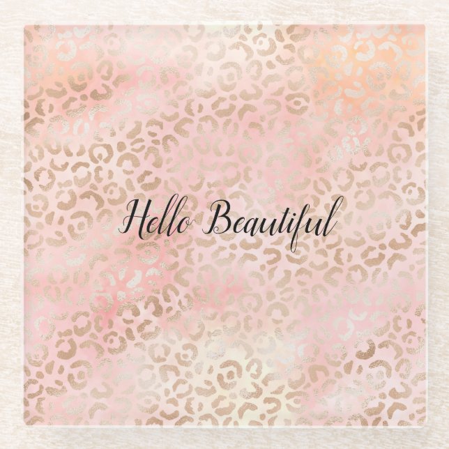 Girly Pink Gold Blush Leopard Print    Coaster (Front)