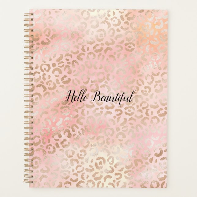 Girly Pink Gold Blush Leopard Print        Planner (Front)