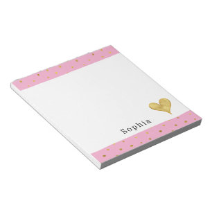 Girly Pink Gold Dots Heart  Notepad