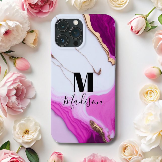 Girly pink gold drips white marble Case-Mate iPhone case (Creator Uploaded)