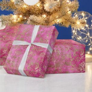 Girly Pink Gold Glam Floral Wrapping Paper