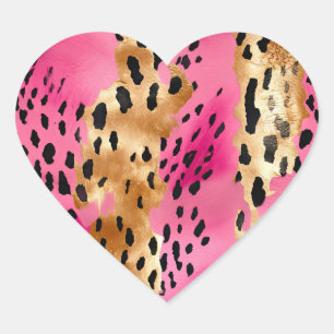 Girly Pink Gold Glam Leopard Print Abstract Heart Sticker
