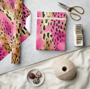 Girly Pink Gold Glam Leopard Print Abstract Wrapping Paper