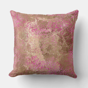 Girly Pink Gold Glam Leopard Print Cushion