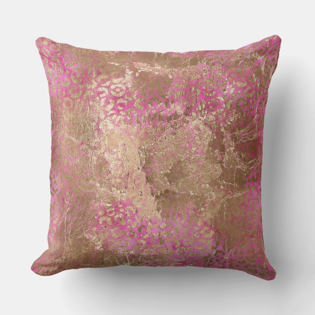 Girly Pink Gold Glam Leopard Print Cushion (Front)