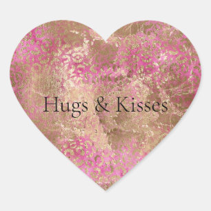 Girly Pink Gold Glam Leopard Print Heart Sticker