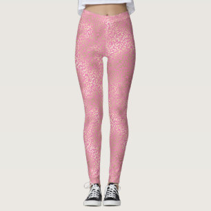 Girly Pink Gold Glam Leopard Print Leggings