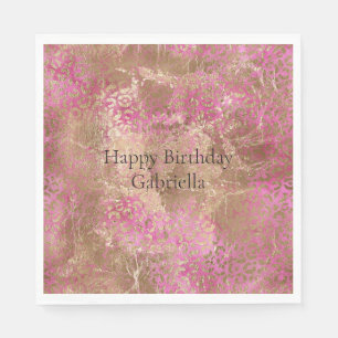 Girly Pink Gold Glam Leopard Print Napkin