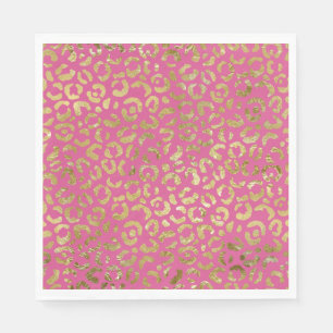 Girly Pink Gold Glam Leopard Print Napkin