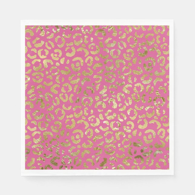 Girly Pink Gold Glam Leopard Print Napkin (Front)