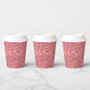 Girly Pink Gold Glam Leopard Print Paper Cups