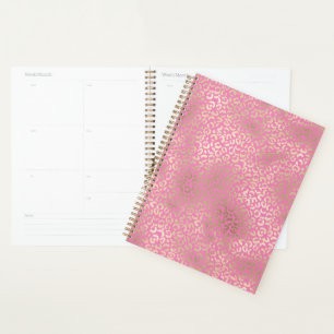 Girly Pink Gold Glam Leopard Print Planner