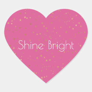 Girly Pink Gold Glam Stars Heart Sticker