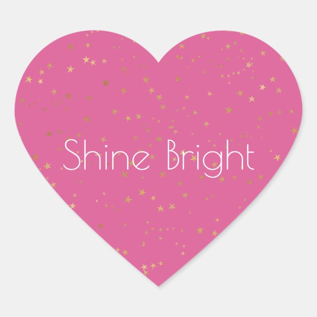 Girly Pink Gold Glam Stars Heart Sticker (Front)