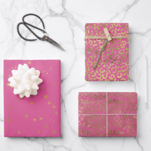 Girly Pink Gold Glam Stars Wrapping Paper Sheet