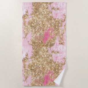 Girly Pink Gold Glitter Beach Towel
