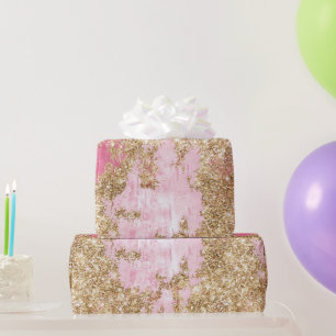 Girly Pink Gold Glitter Birthday Wrapping Paper