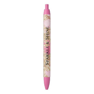 Girly Pink Gold Glitter   Black Ink Pen