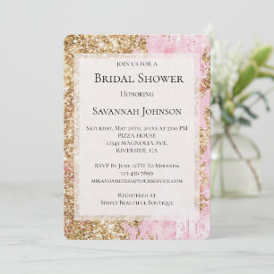 Girly Pink Gold Glitter Bridal Shower Invitation