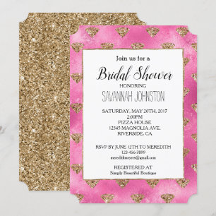 Girly Pink Gold Glitter Diamonds Invitation