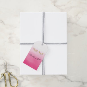 Girly Pink Gold Glitter Eyelashes Birthday Gift Tags