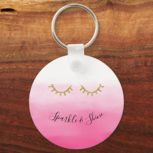 Girly Pink Gold Glitter Eyelashes  Key Ring
