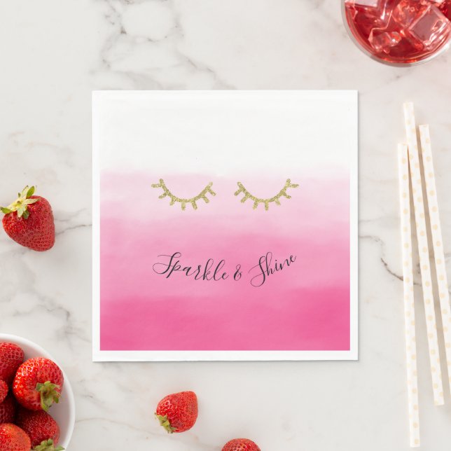 Girly Pink Gold Glitter Eyelashes  Napkin (Insitu)