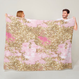 Girly Pink Gold Glitter Fleece Blanket