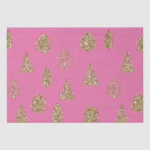 Girly Pink Gold Glitter Glam Christmas Trees Tissue Paper