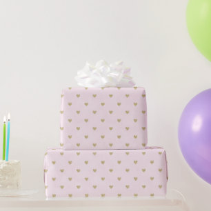 Girly Pink Gold Glitter Hearts Birthday Wrapping Paper