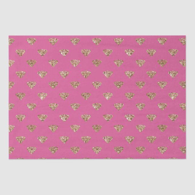 Girly Pink Gold Glitter Jewel Diamonds Tissue Paper (Front)