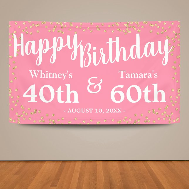 Girly Pink Gold Glitter Joint Adult Birthday Banner (Creator Uploaded)
